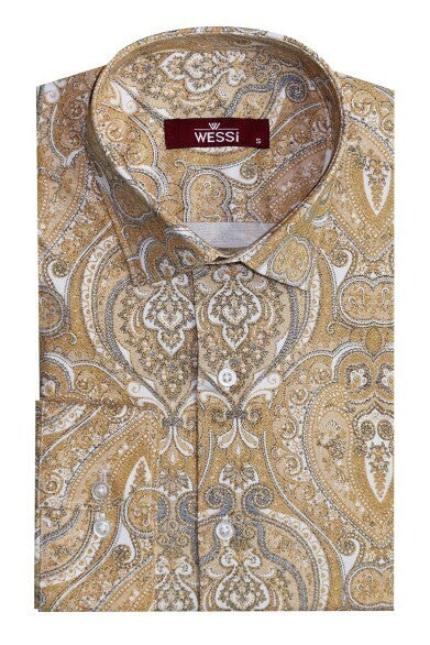 KOALA SYDNEY Beige Patterned Slim Fit Men's Shirt -
