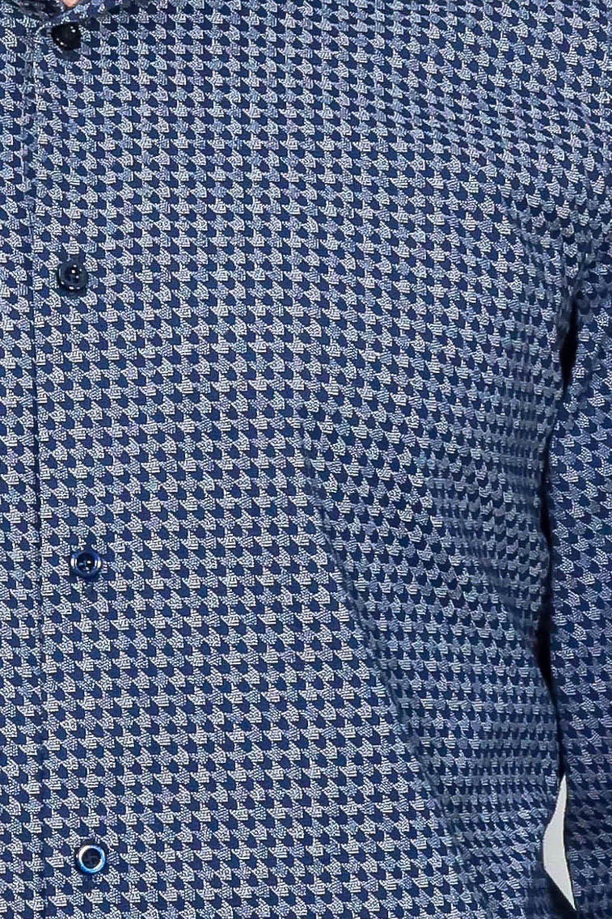 Houndstooth Pattern Slim Fit Navy Blue Men Shirt
