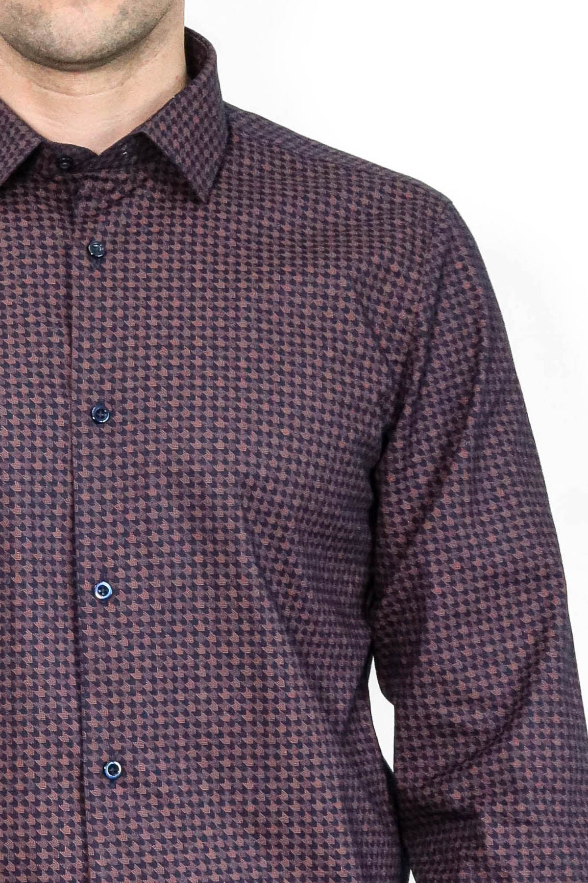 Houndstooth Pattern Slim Fit Brown Men Shirt