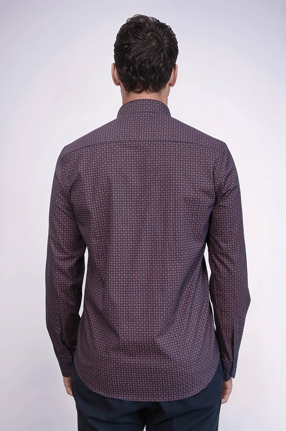 Houndstooth Pattern Slim Fit Brown Men Shirt