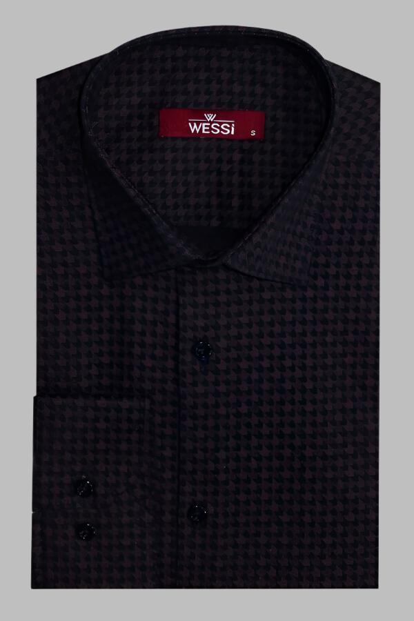 Houndstooth Pattern Slim Fit Brown Men Shirt -