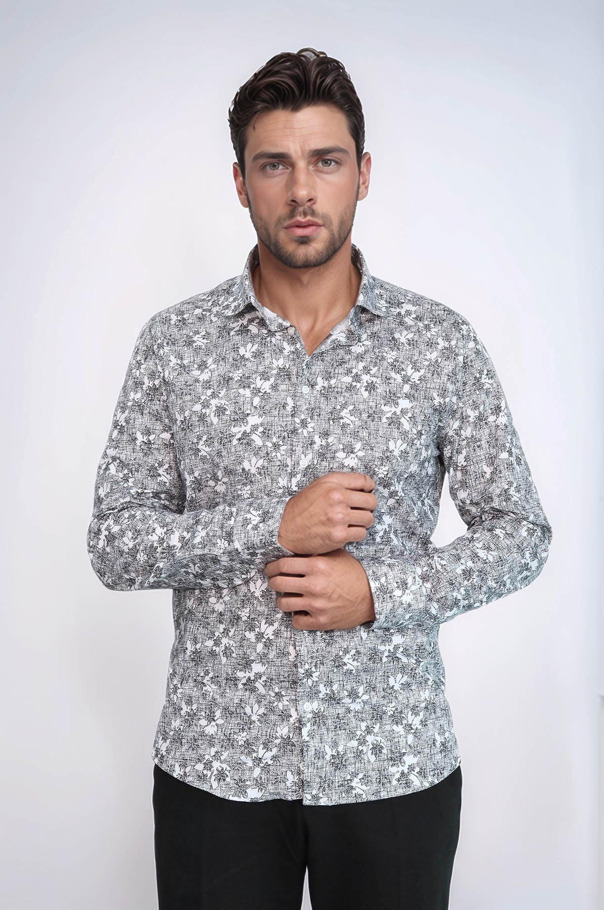 KOALA SYDNEY Bloom Patterned Dark Slim Fit Grey Men Shirt