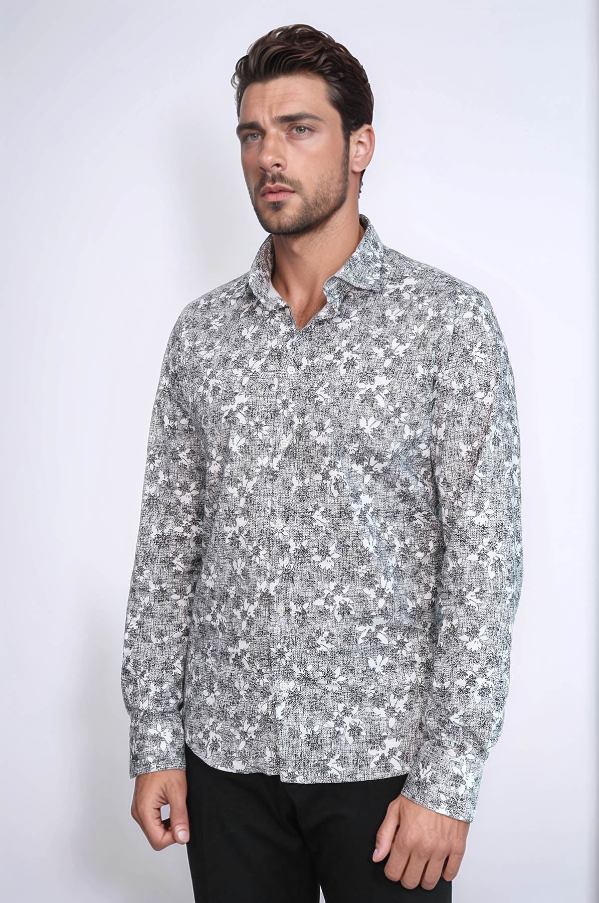 KOALA SYDNEY Bloom Patterned Dark Slim Fit Grey Men Shirt