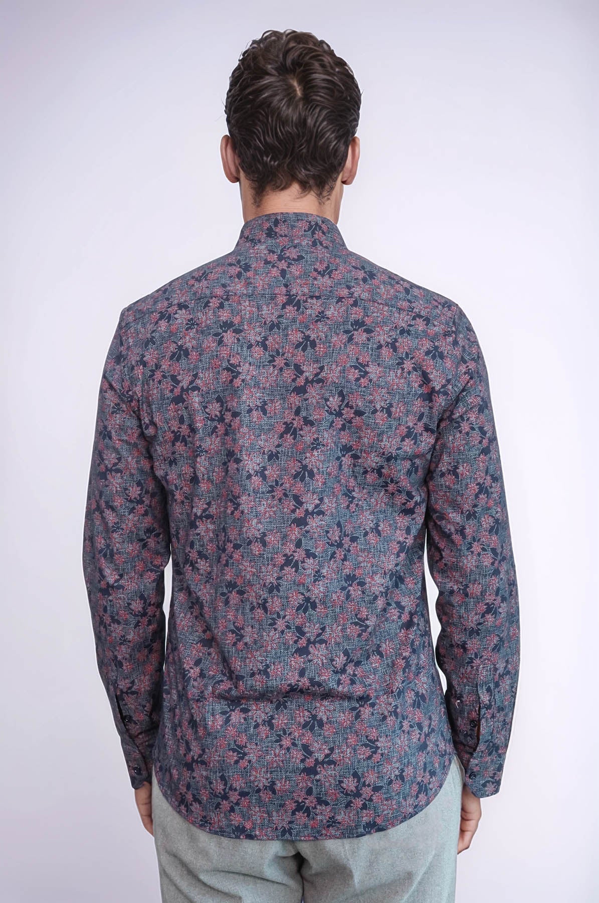 KOALA SYDNEY Bloom Patterned Slim Fit Navy Blue Men Shirt