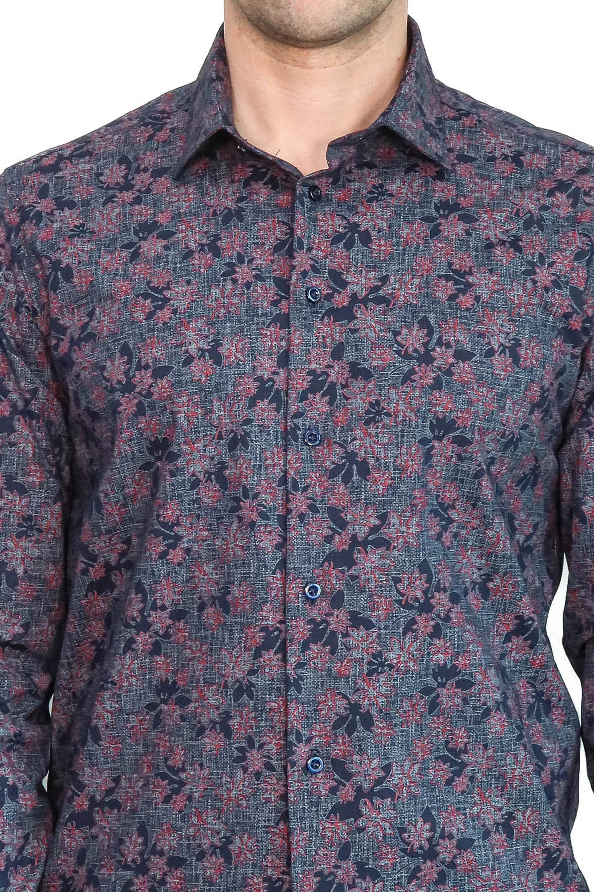 KOALA SYDNEY Bloom Patterned Slim Fit Navy Blue Men Shirt
