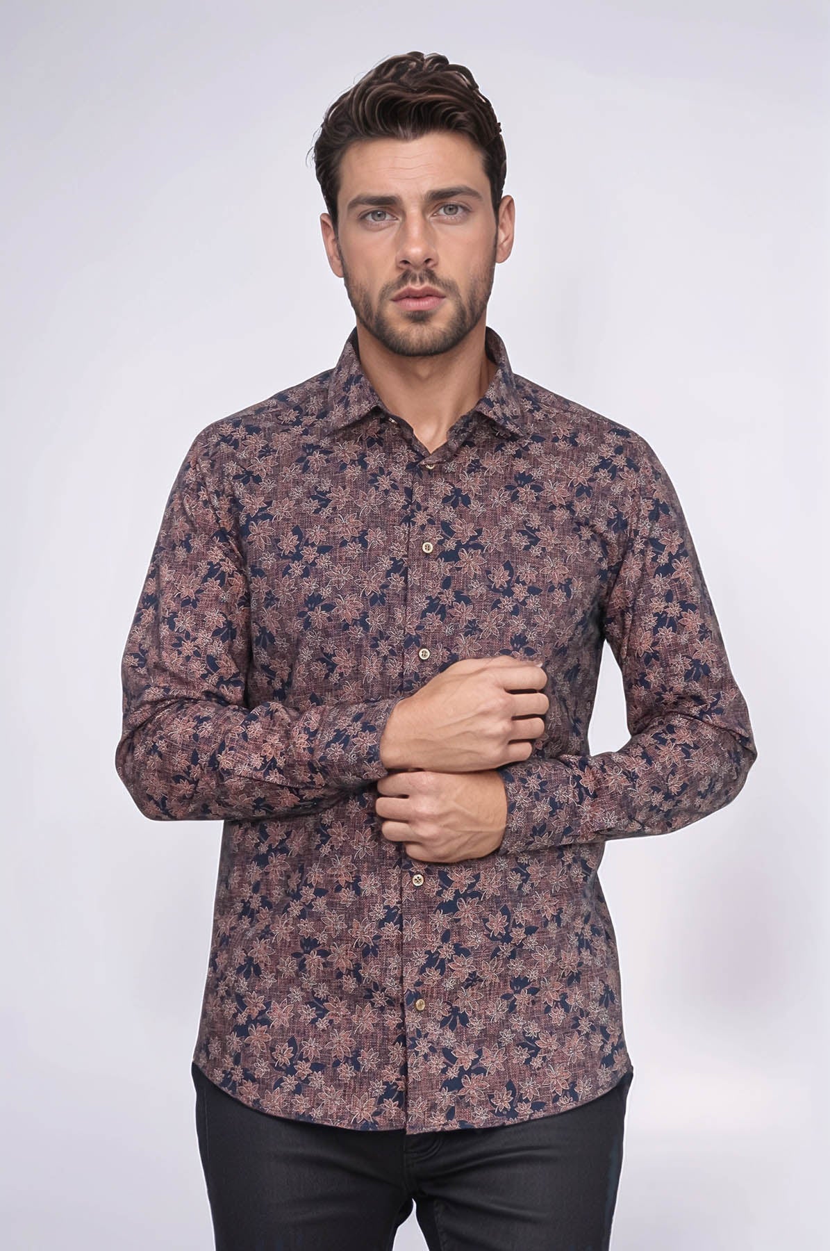 KOALA SYDNEY Bloom Patterned Brown Slim Fit Shirt -