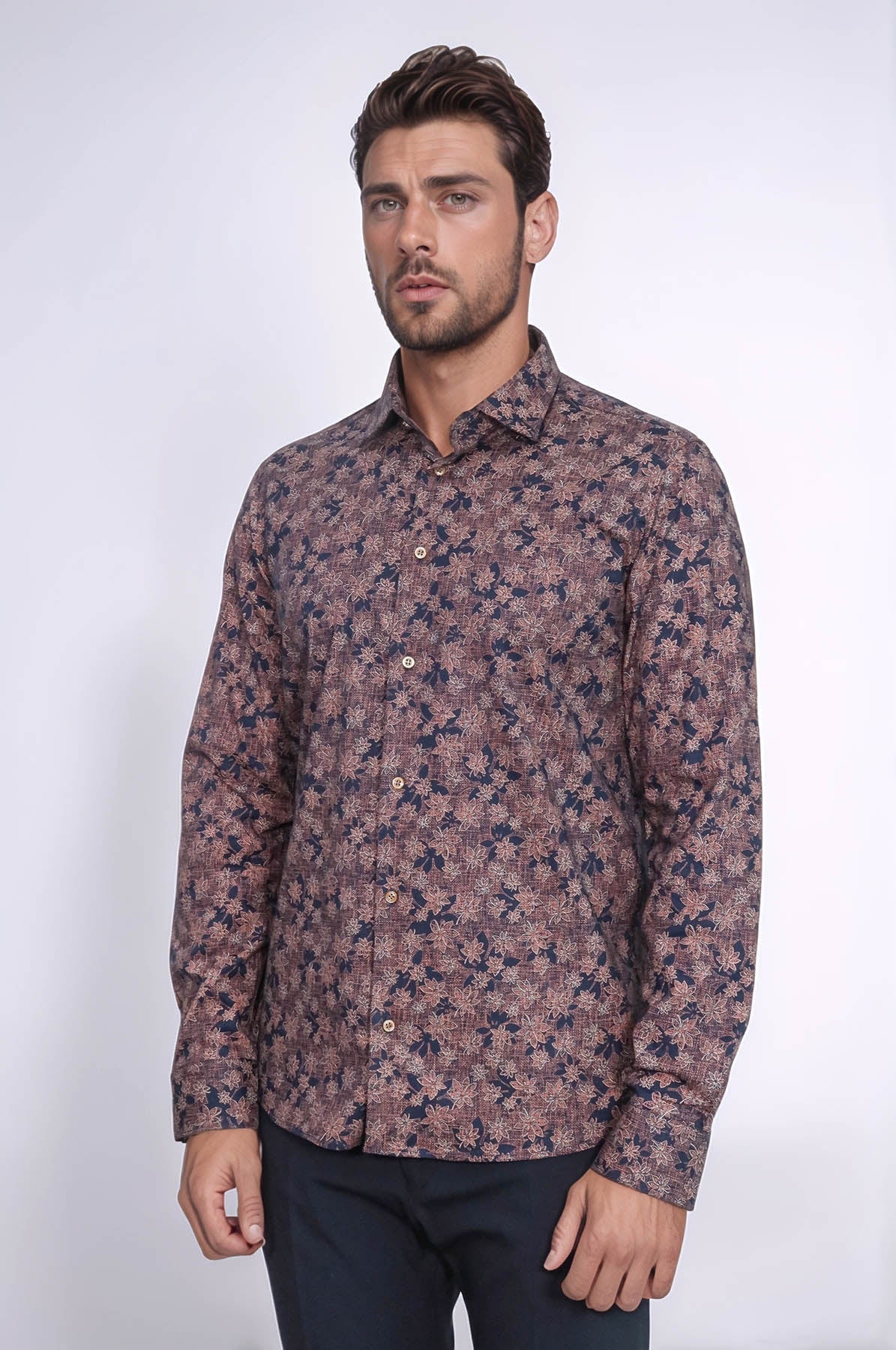 KOALA SYDNEY Bloom Patterned Brown Slim Fit Shirt -