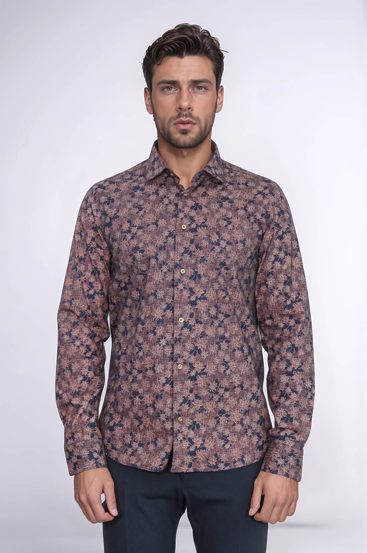 KOALA SYDNEY Bloom Patterned Brown Slim Fit Shirt -