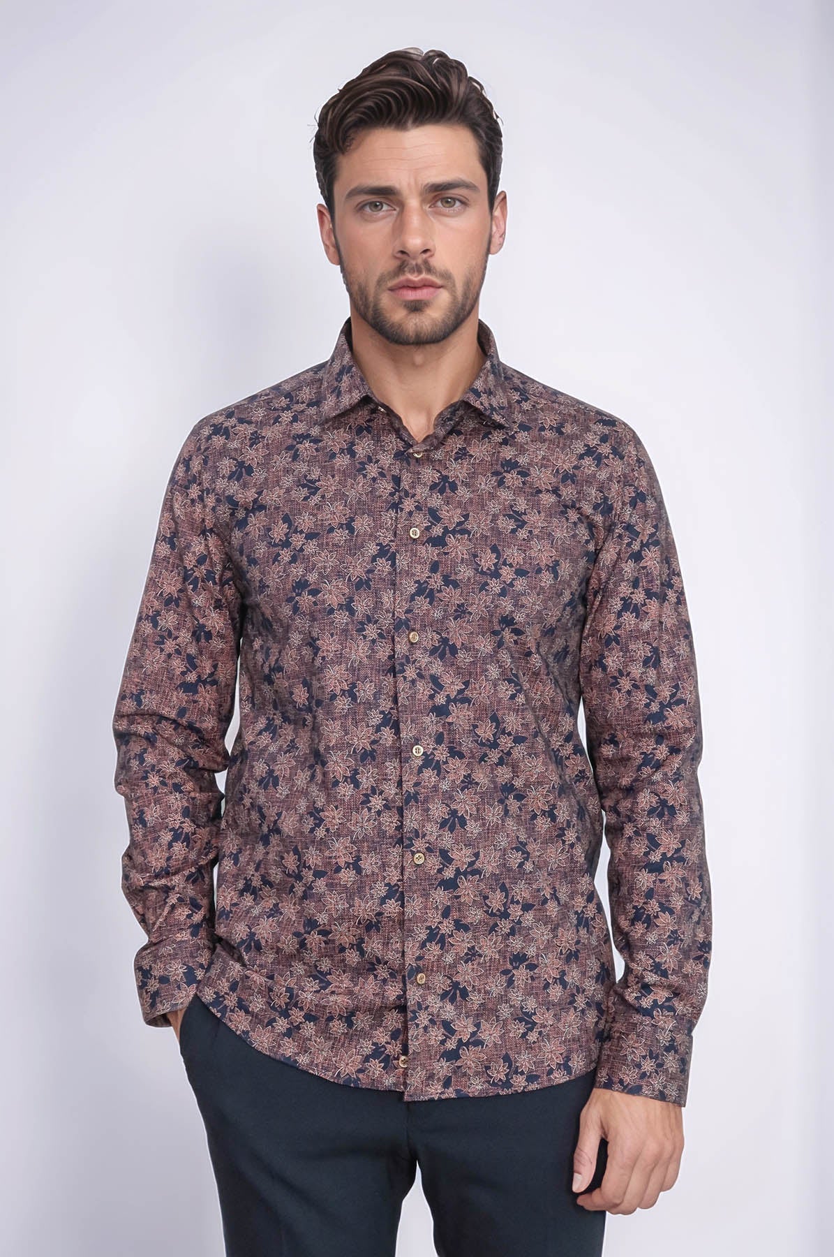 KOALA SYDNEY Bloom Patterned Brown Slim Fit Shirt -