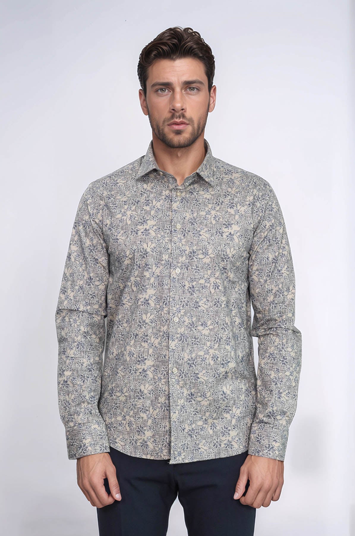 KOALA SYDNEY Bloom Patterned Beige Slim Fit Shirt -
