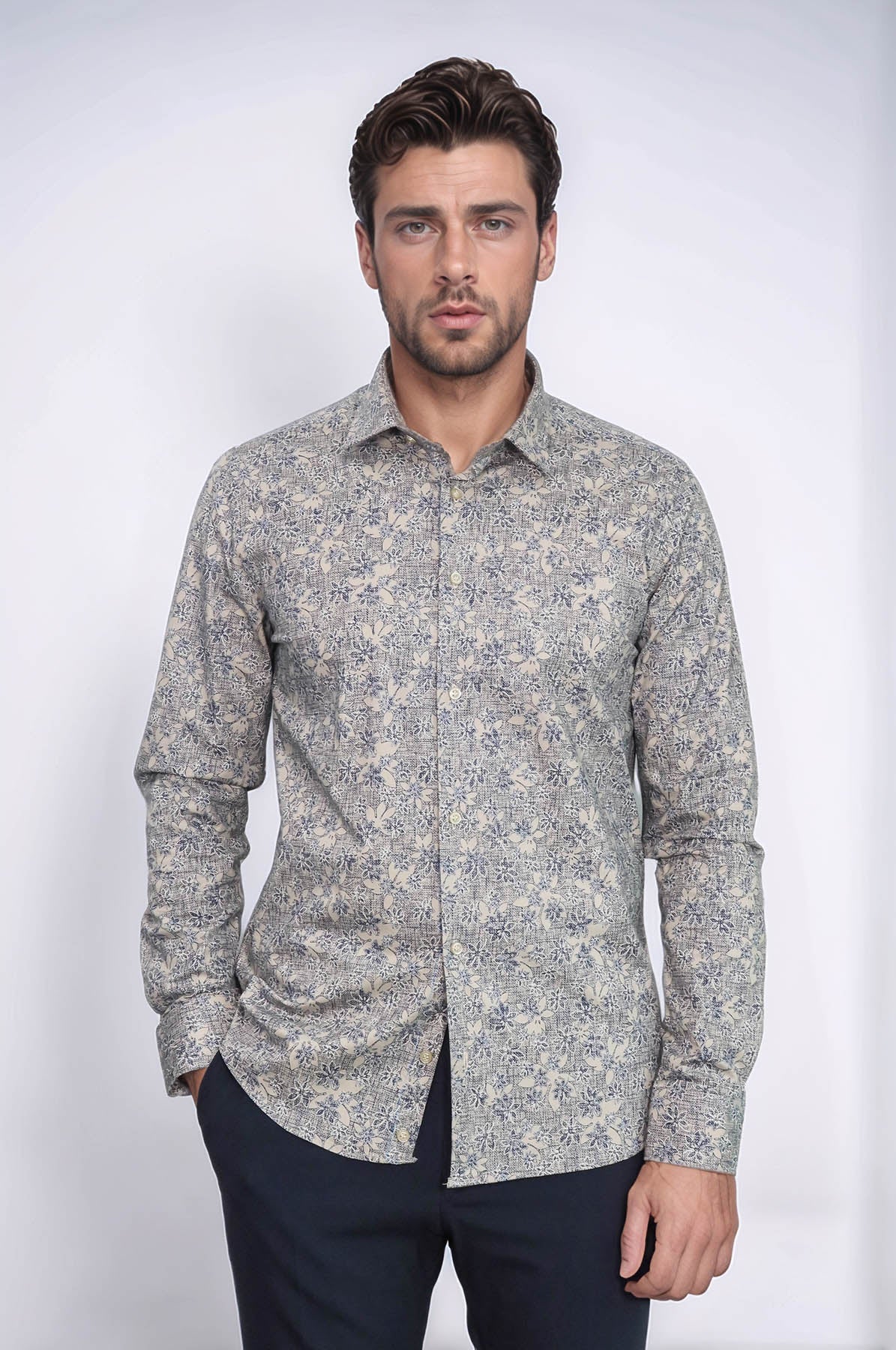 KOALA SYDNEY Bloom Patterned Beige Slim Fit Shirt -