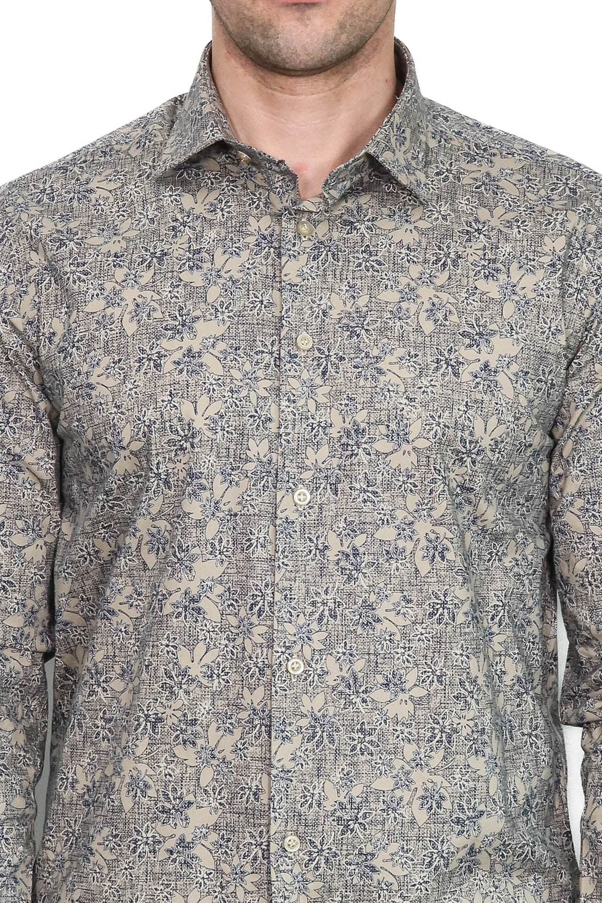KOALA SYDNEY Bloom Patterned Beige Slim Fit Shirt -