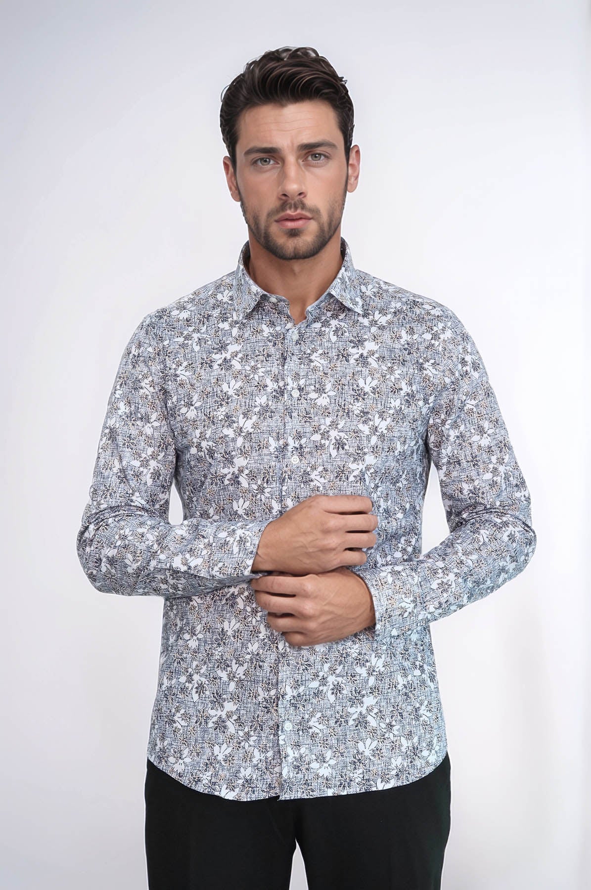 KOALA SYDNEY Bloom Patterned Grey Slim Fit Shirt -
