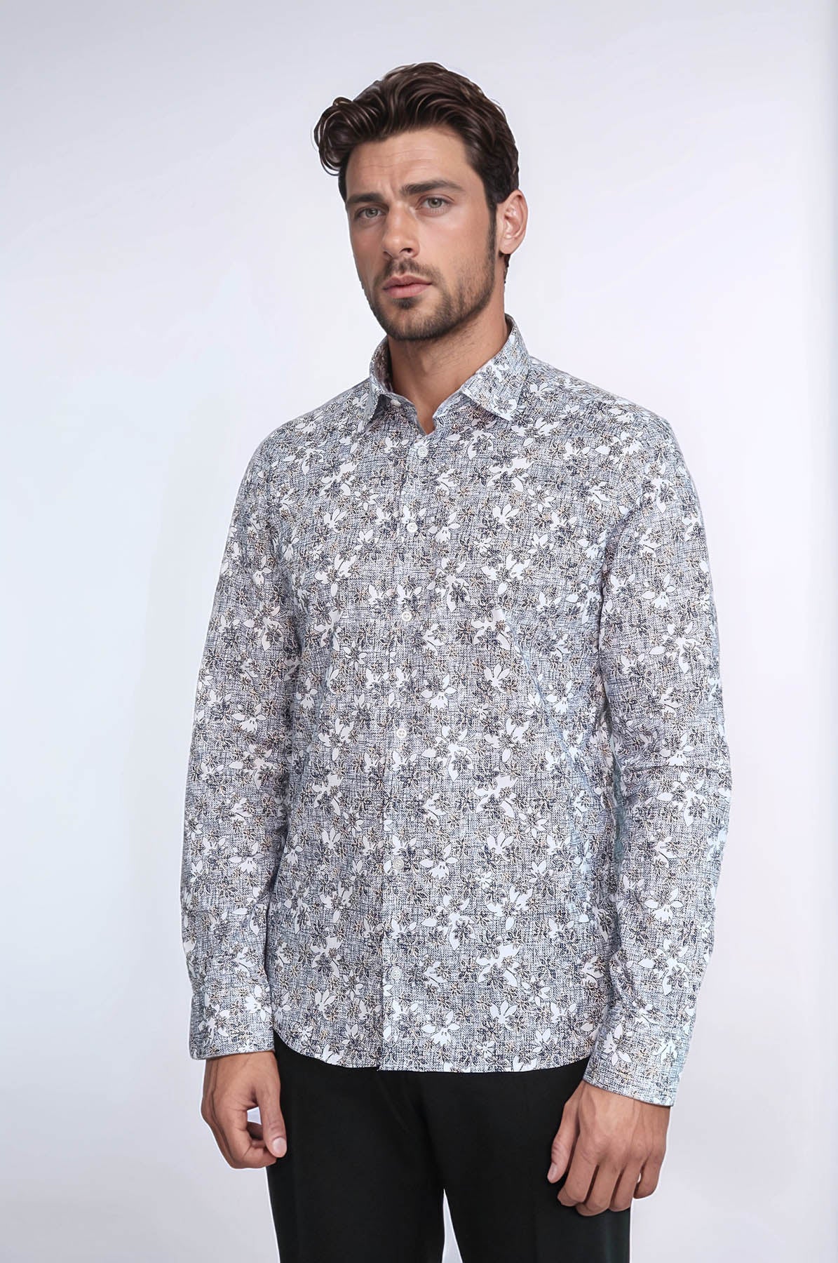 KOALA SYDNEY Bloom Patterned Grey Slim Fit Shirt -