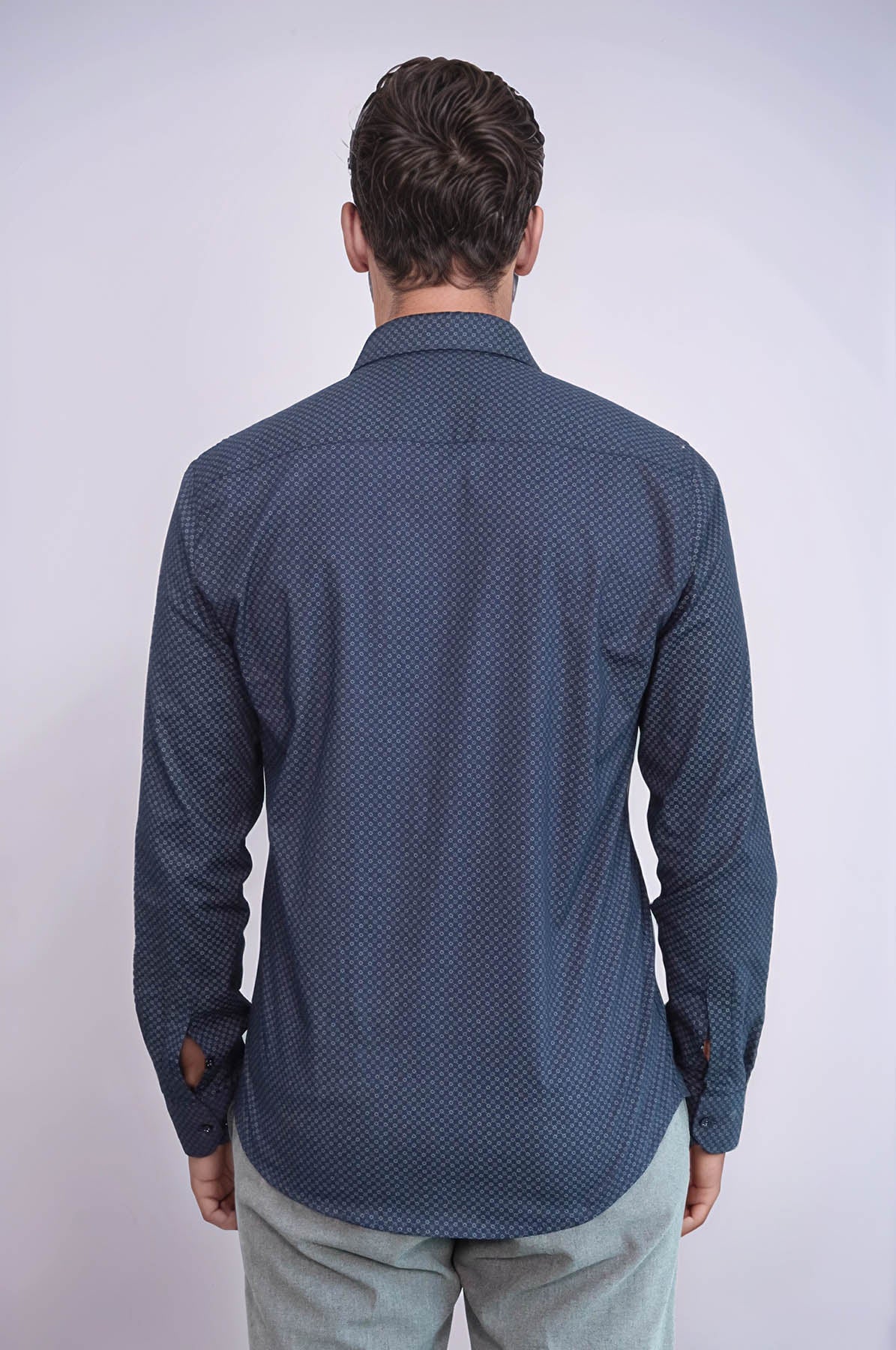 KOALA SYDNEY Dark Blue Tiny Check Patterned Slim Fit Shirt -