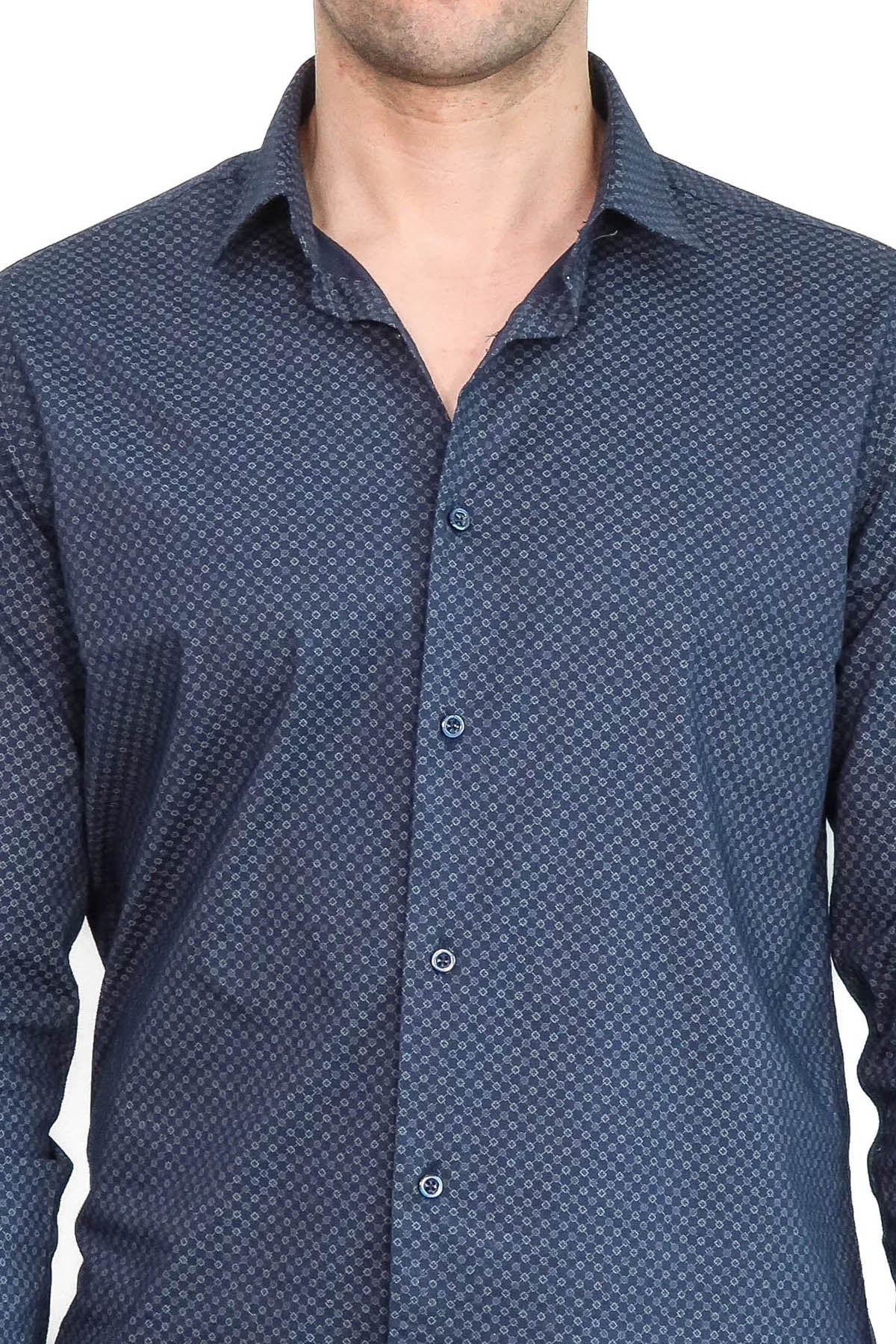 KOALA SYDNEY Dark Blue Tiny Check Patterned Slim Fit Shirt -