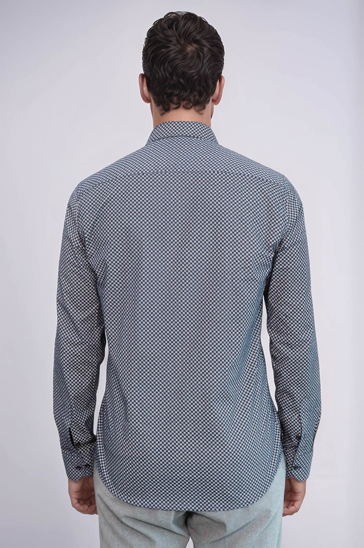 KOALA SYDNEY Navy Blue Tiny Check Patterned Slim Fit Shirt -