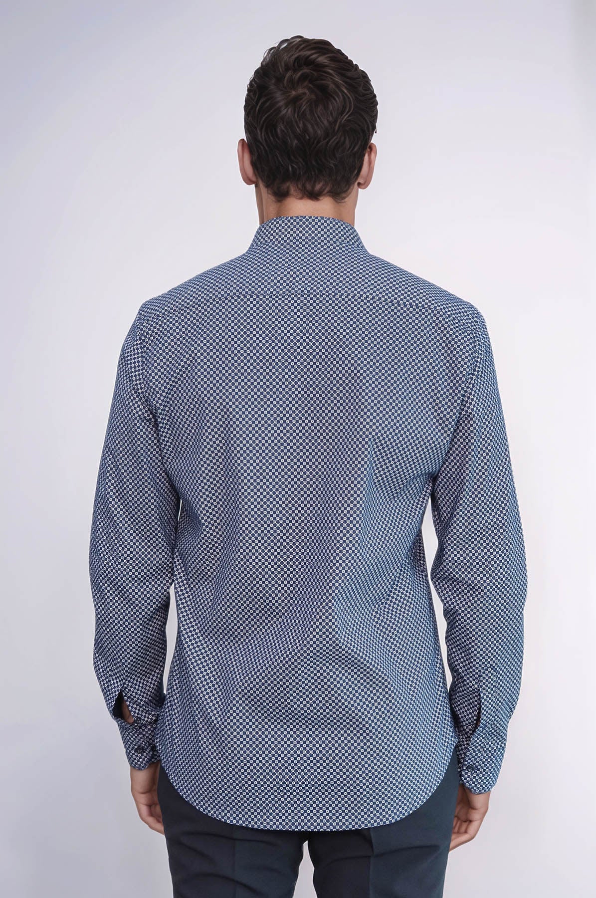 Tiny Check Patterned Slim Fit Blue Men Shirt -