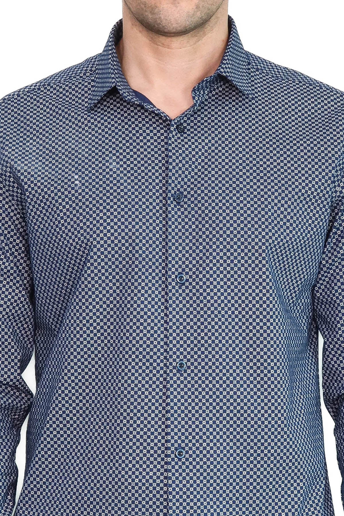 Tiny Check Patterned Slim Fit Blue Men Shirt -