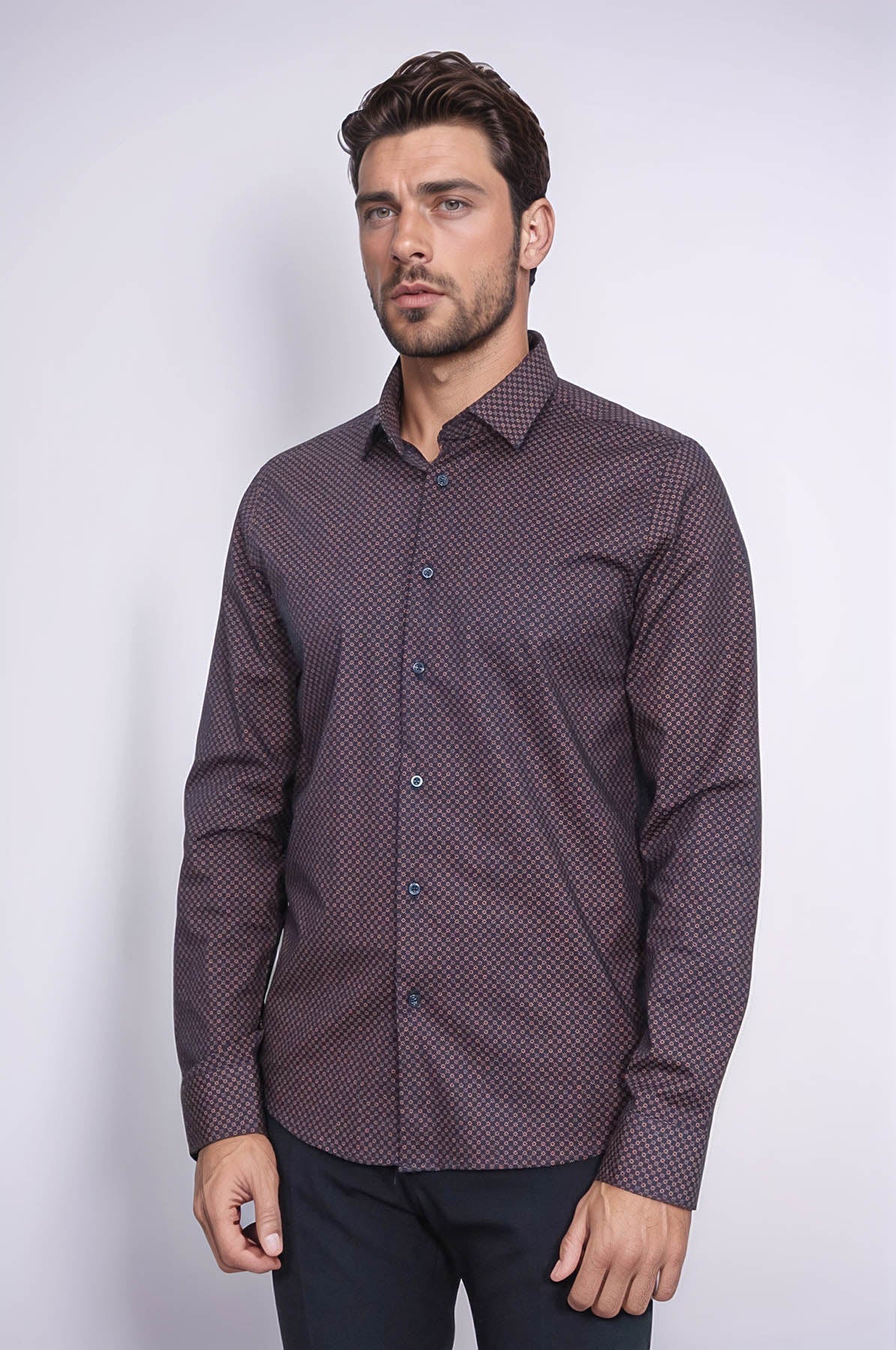 KOALA SYDNEY Brown Tiny Check Patterned Slim Fit Shirt -