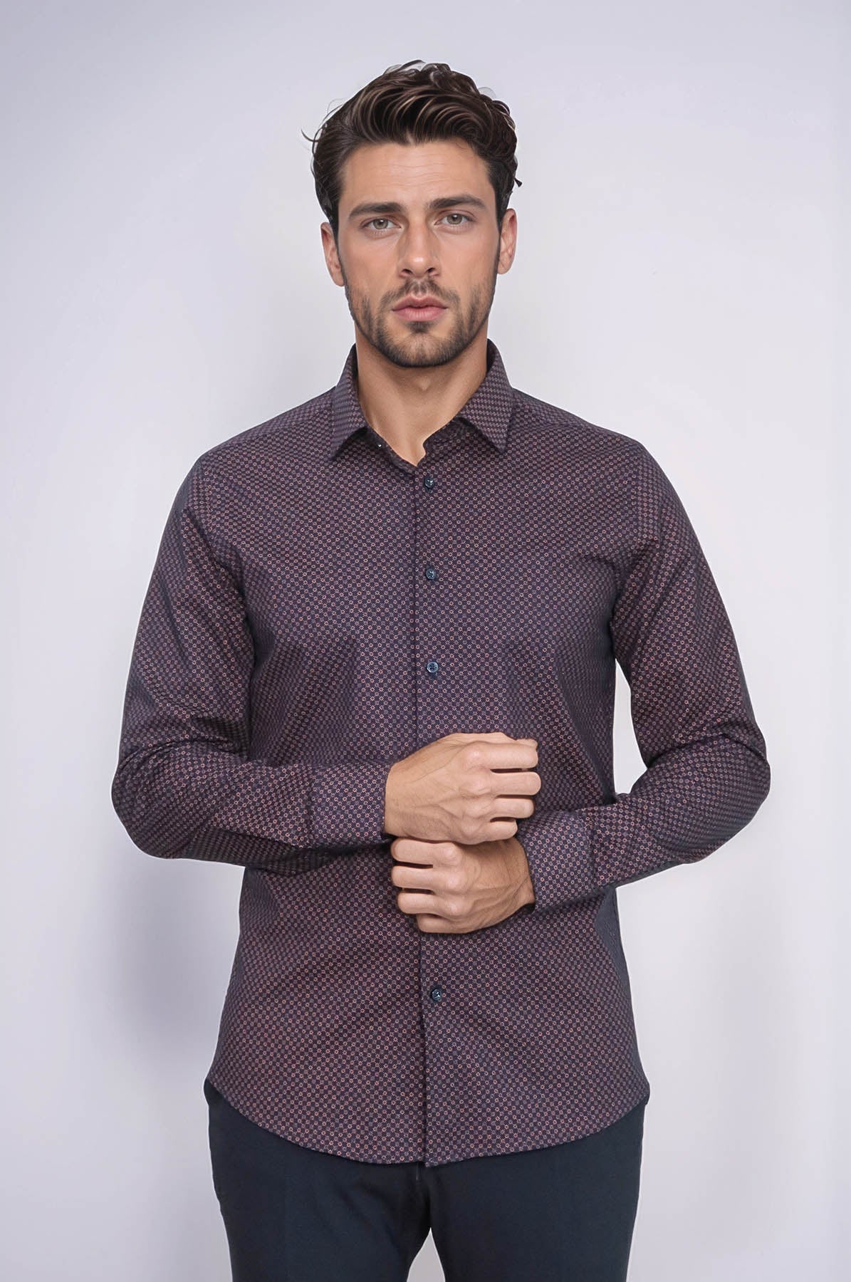 KOALA SYDNEY Brown Tiny Check Patterned Slim Fit Shirt