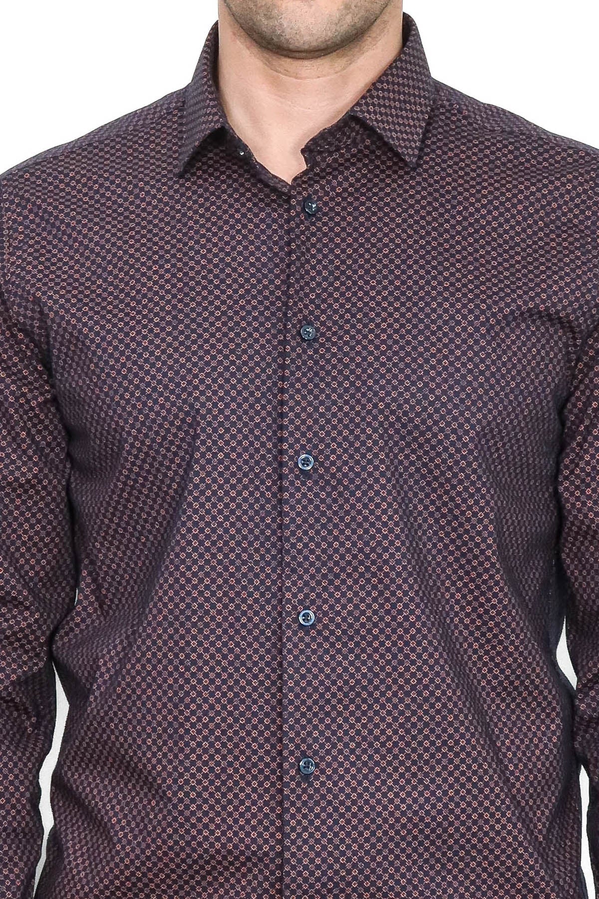KOALA SYDNEY Brown Tiny Check Patterned Slim Fit Shirt