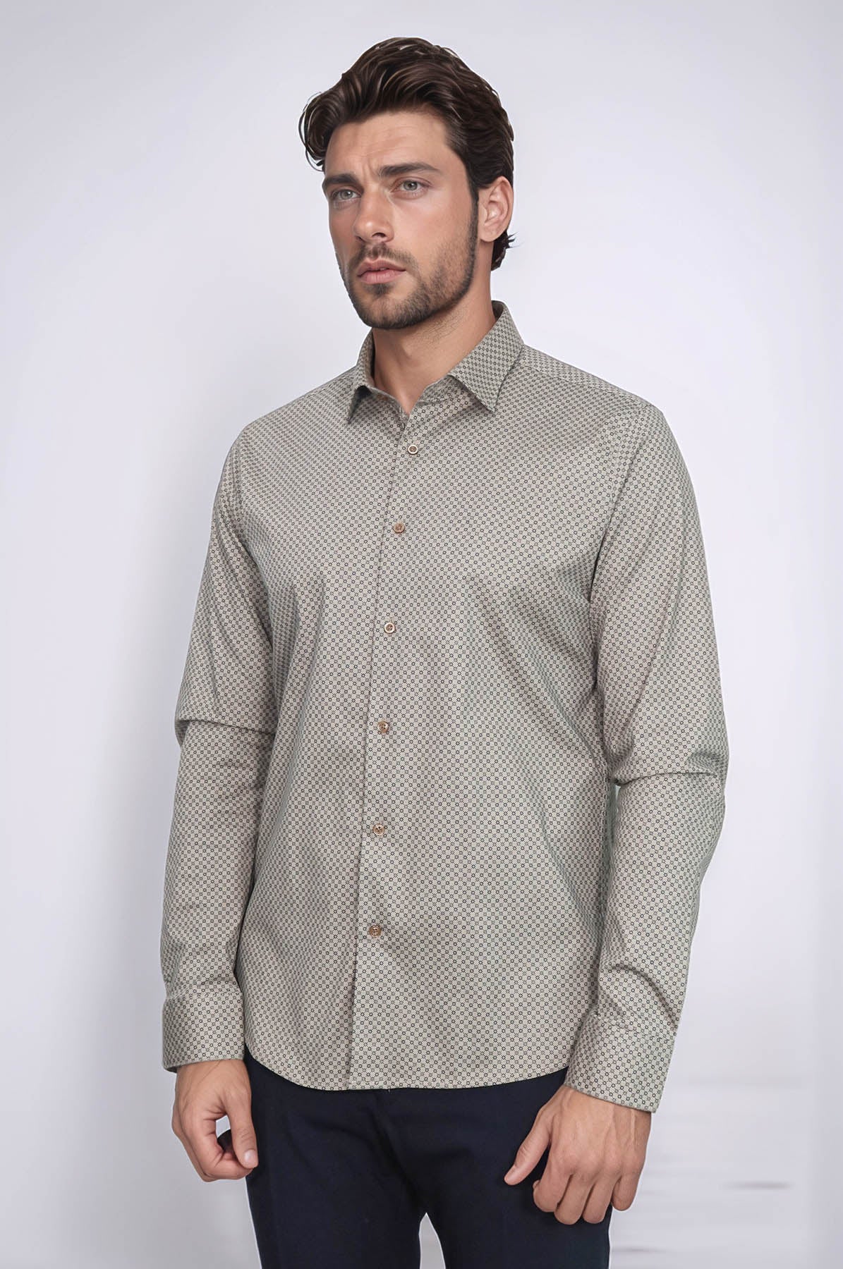 Tiny Check Patterned Slim Fit Light Brown Men Shirt -