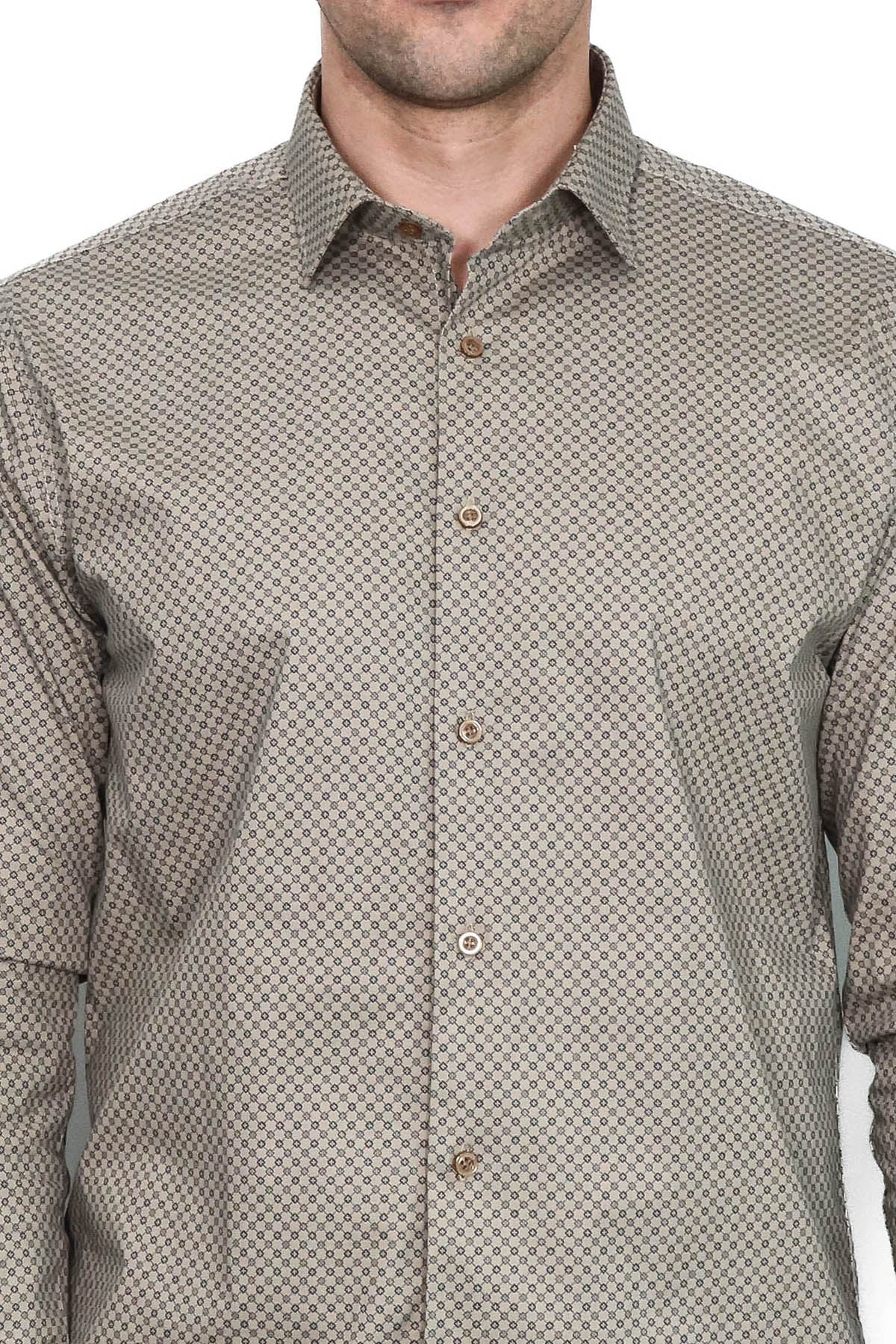 Tiny Check Patterned Slim Fit Light Brown Men Shirt -