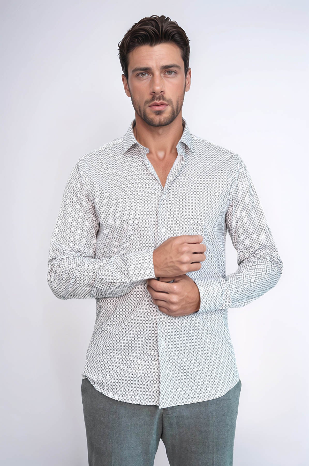 White Tiny Check Patterned Slim Fit Shirt
