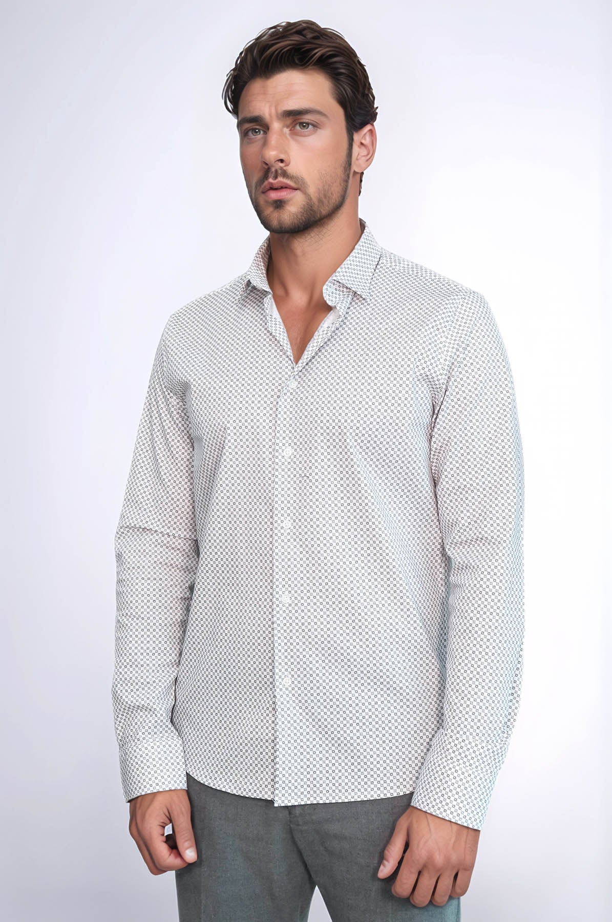 White Tiny Check Patterned Slim Fit Shirt