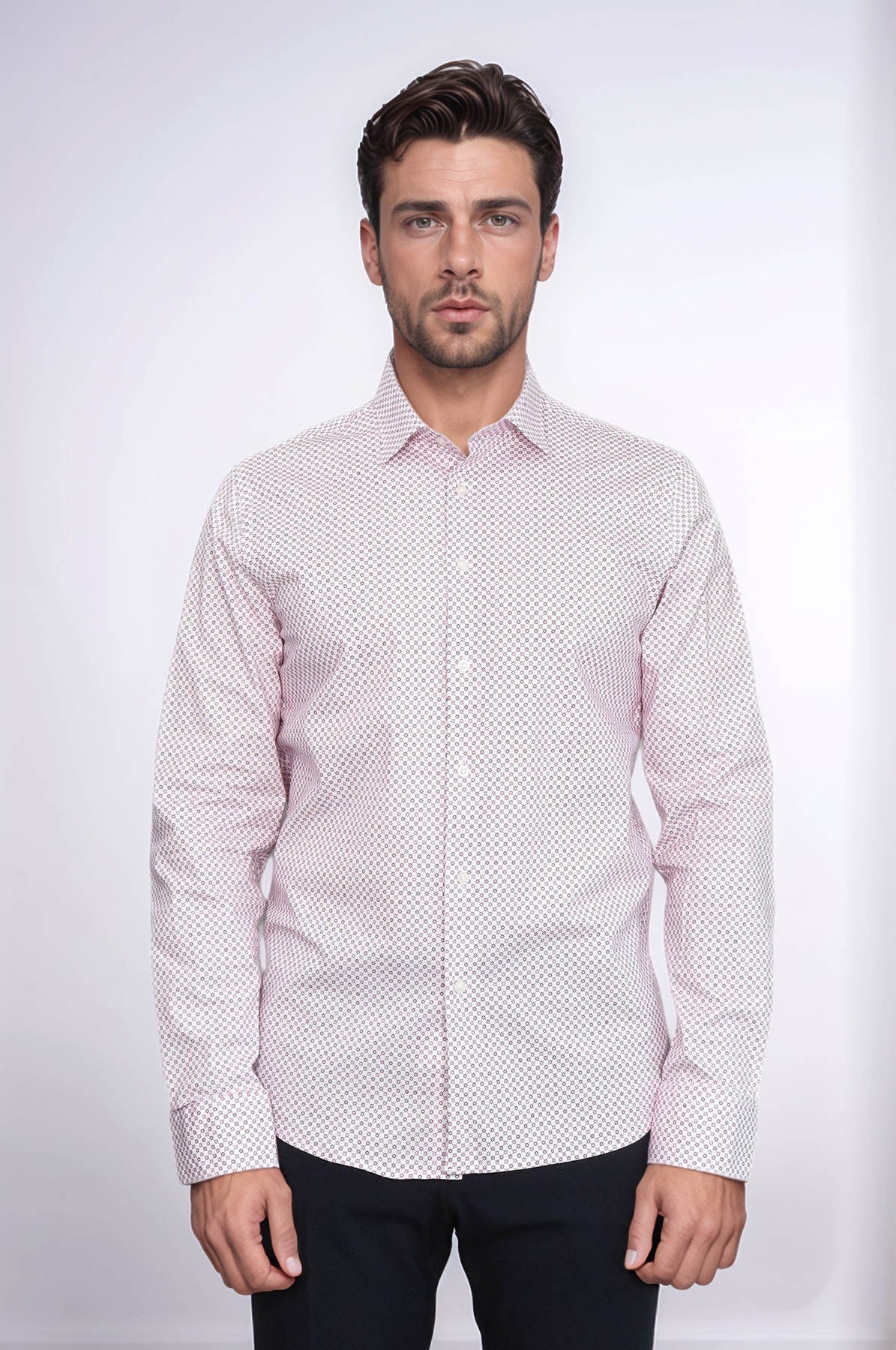 KOALA SYDNEY Claret Red Tiny Check Patterned Slim Fit Men Shirt