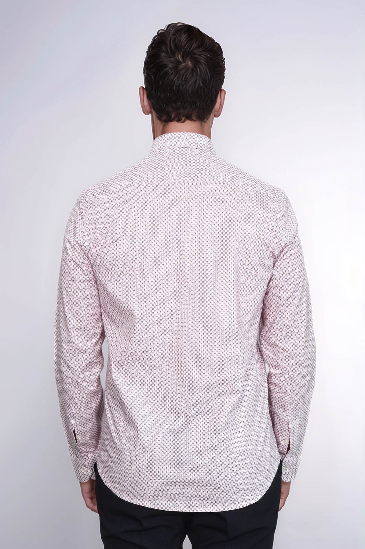 KOALA SYDNEY Claret Red Tiny Check Patterned Slim Fit Men Shirt