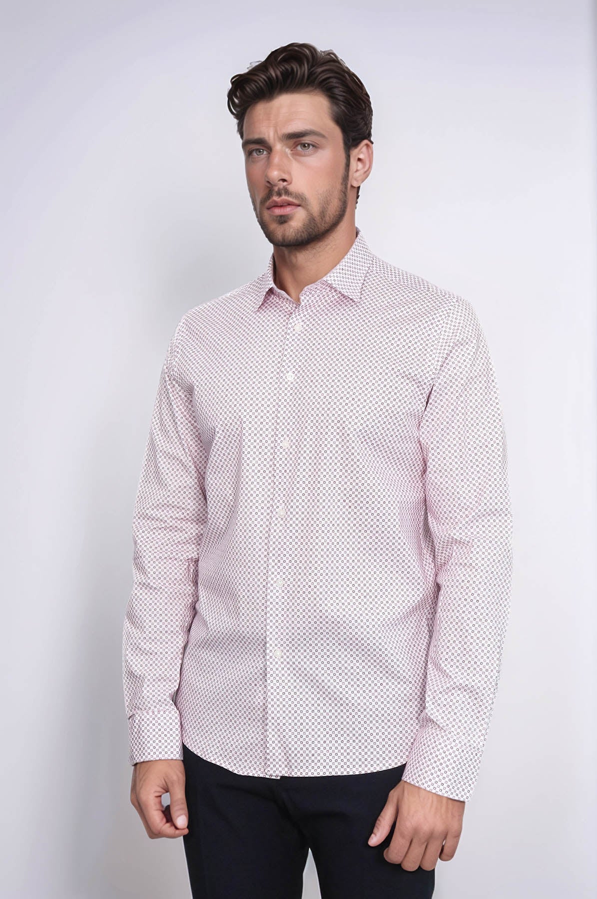 KOALA SYDNEY Claret Red Tiny Check Patterned Slim Fit Men Shirt