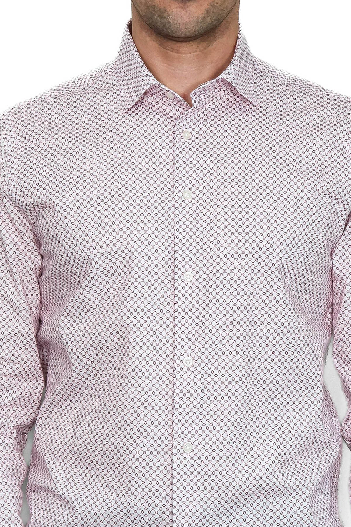 KOALA SYDNEY Claret Red Tiny Check Patterned Slim Fit Men Shirt