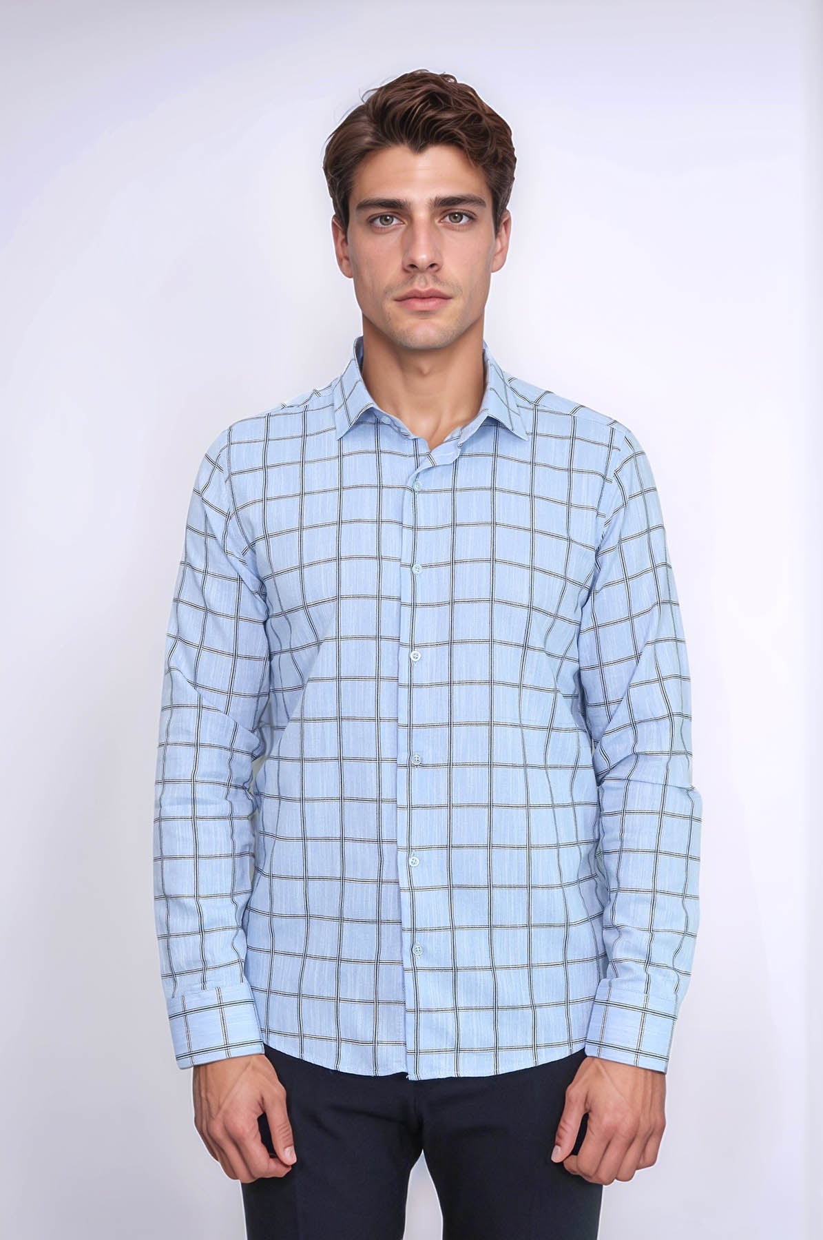 Plaid Slim Fit Blue Men Shirt -