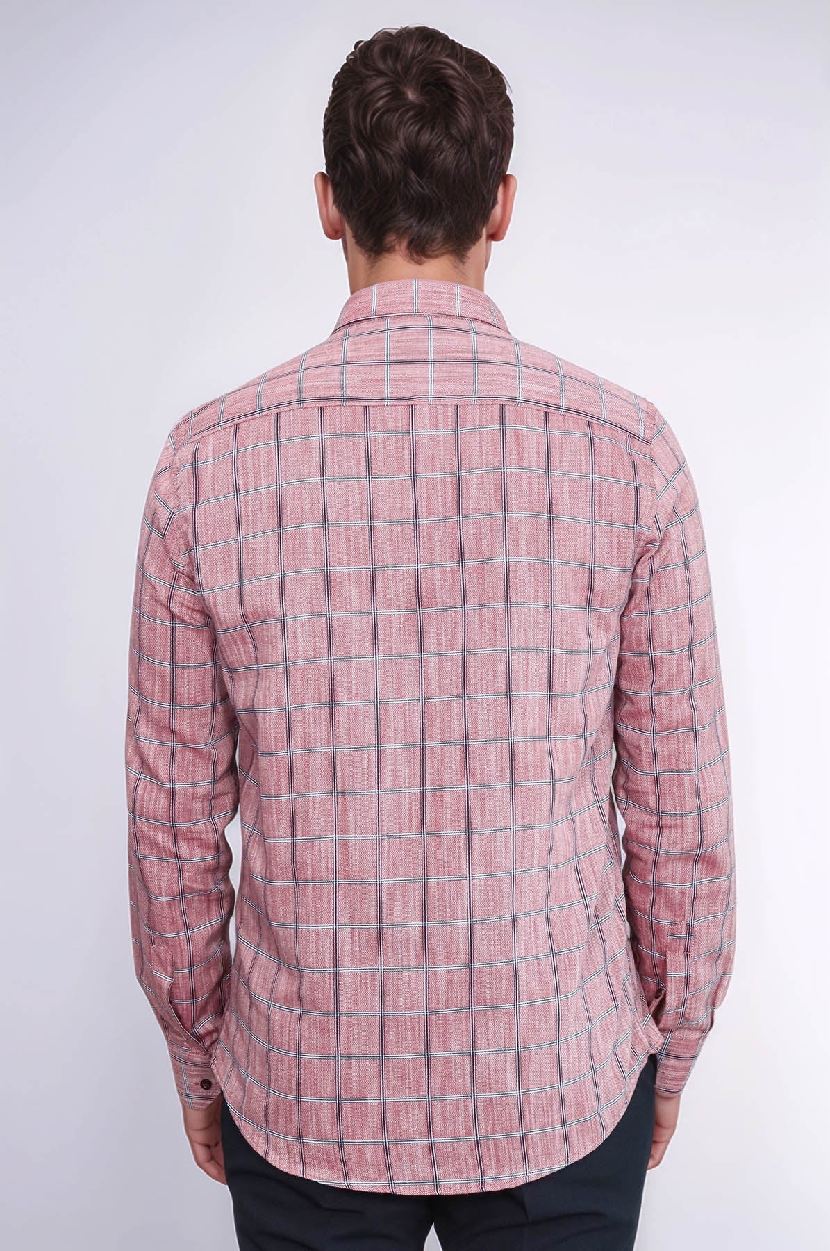 Plaid Slim Fit Burgundy Men Shirt