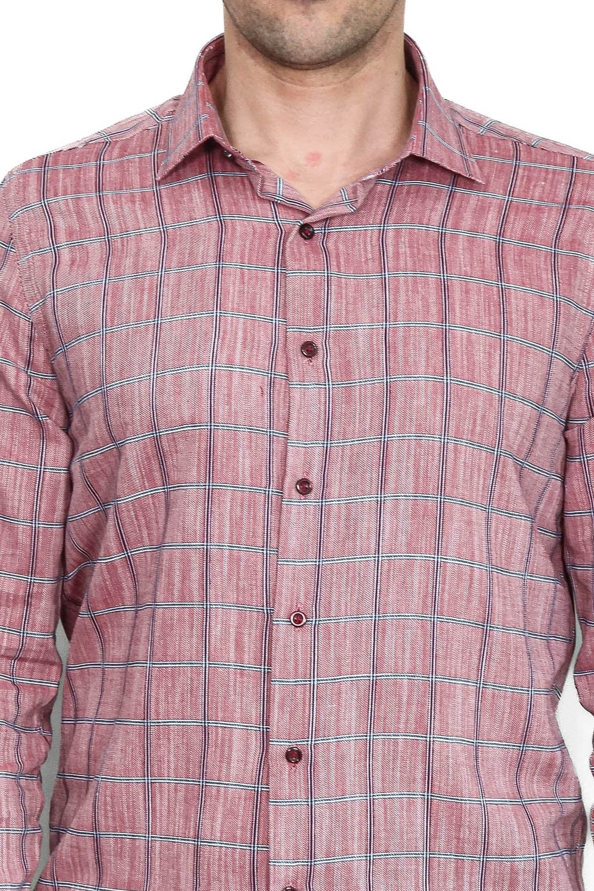 Plaid Slim Fit Burgundy Men Shirt