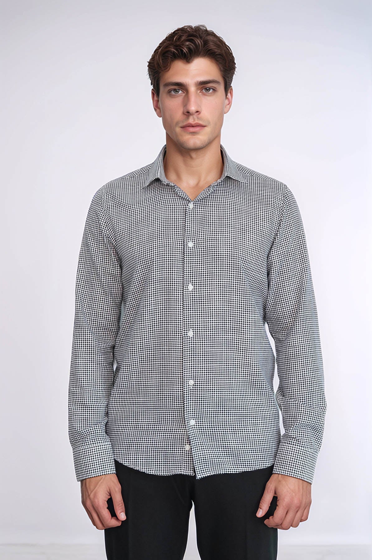 Houndstooth Pattern Black Men Shirt