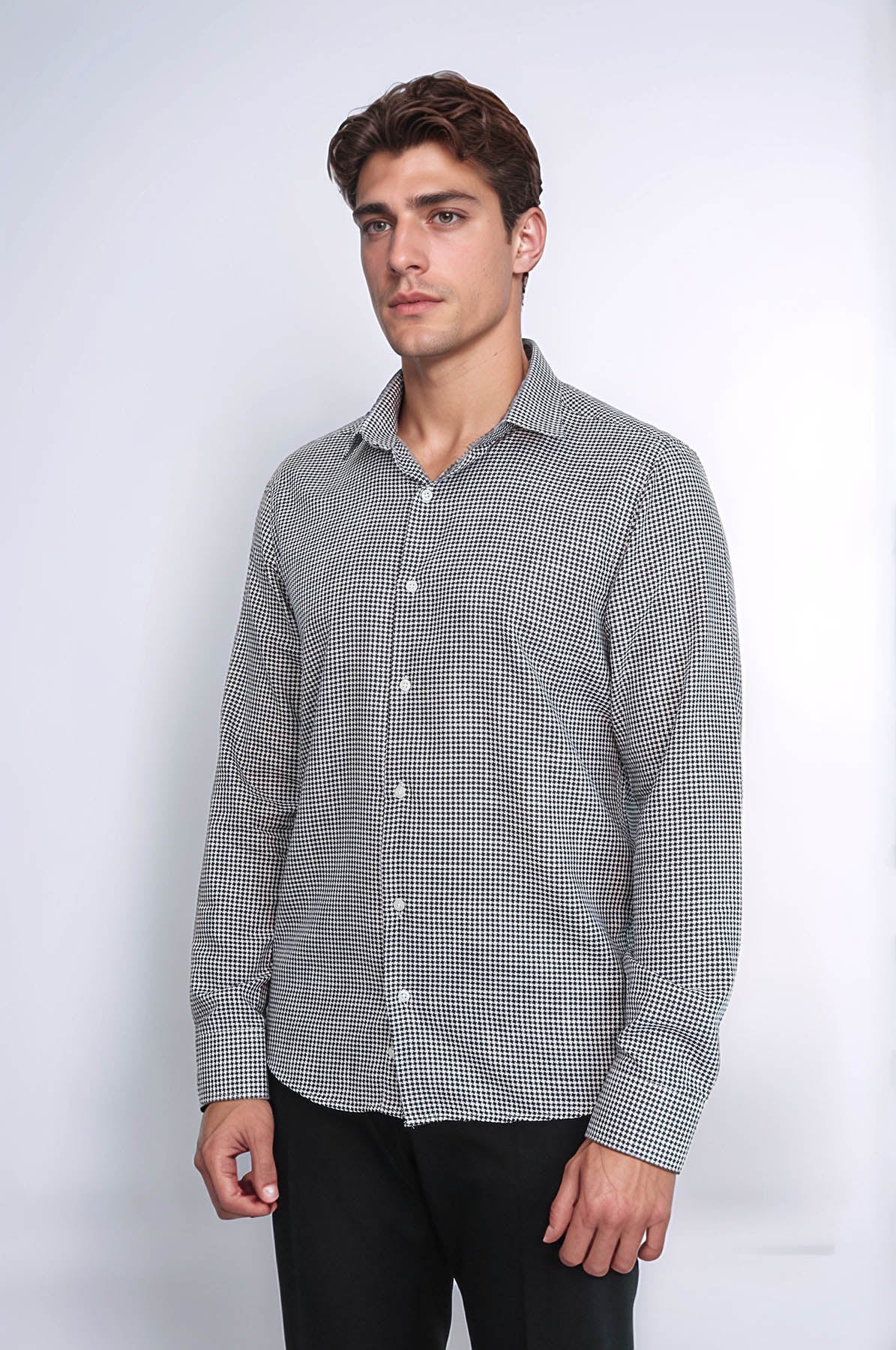 Houndstooth Pattern Black Men Shirt
