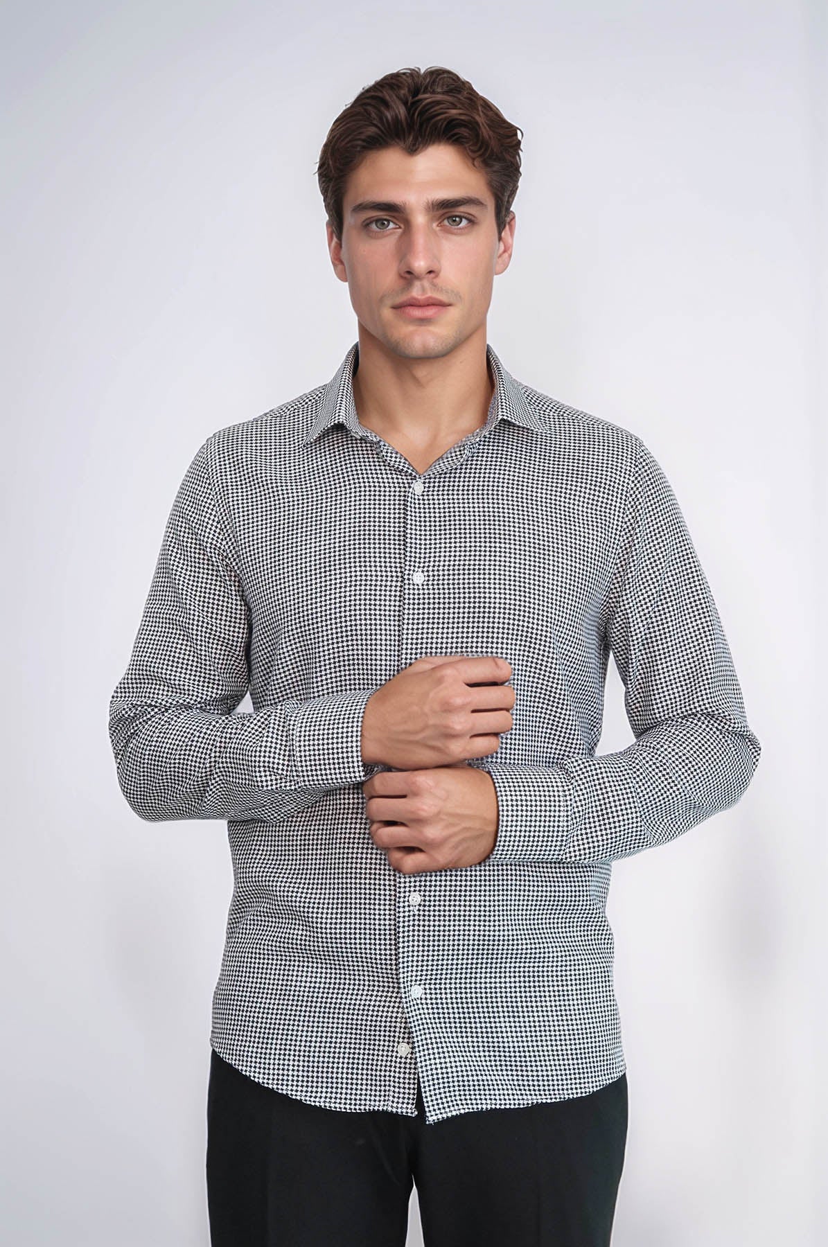 Houndstooth Pattern Black Men Shirt