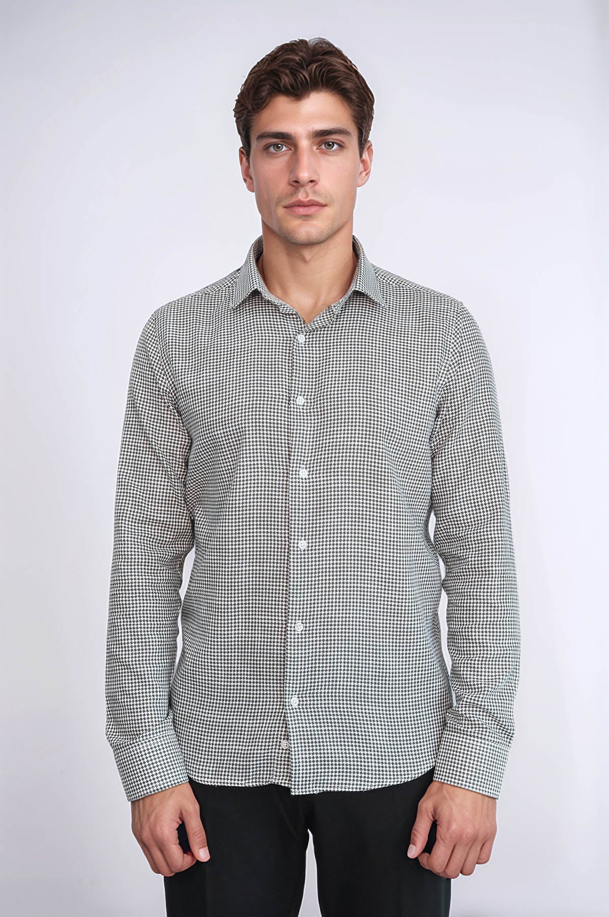 Houndstooth Pattern Green Men Shirt - Wessi