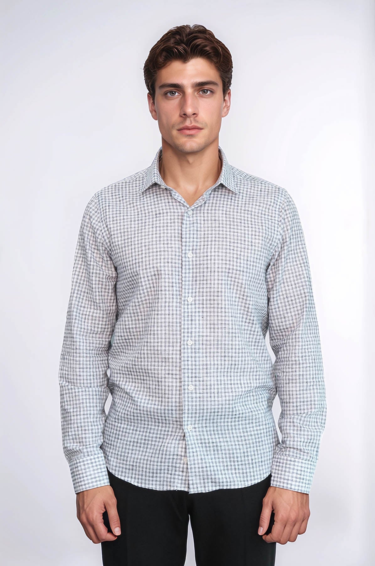 Plaid Slim Fit Black Men Shirt