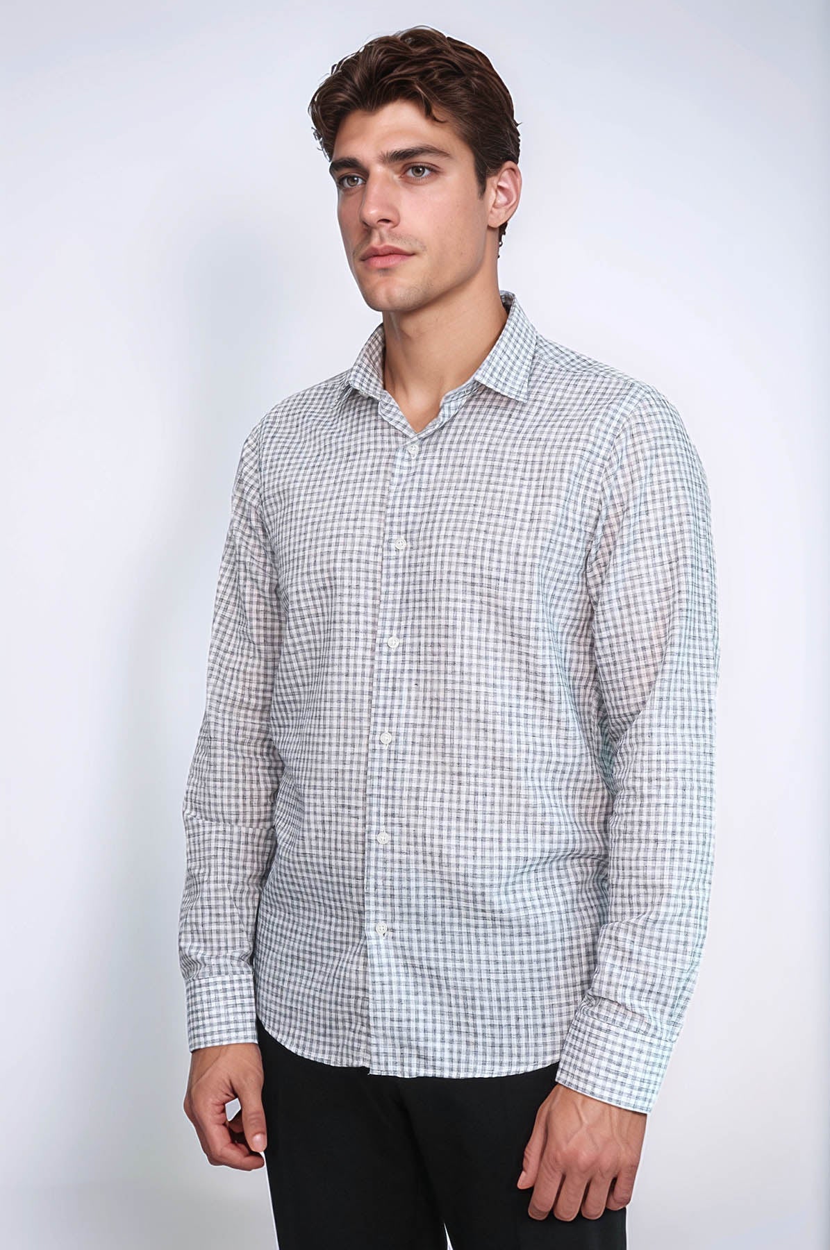 Plaid Slim Fit Black Men Shirt