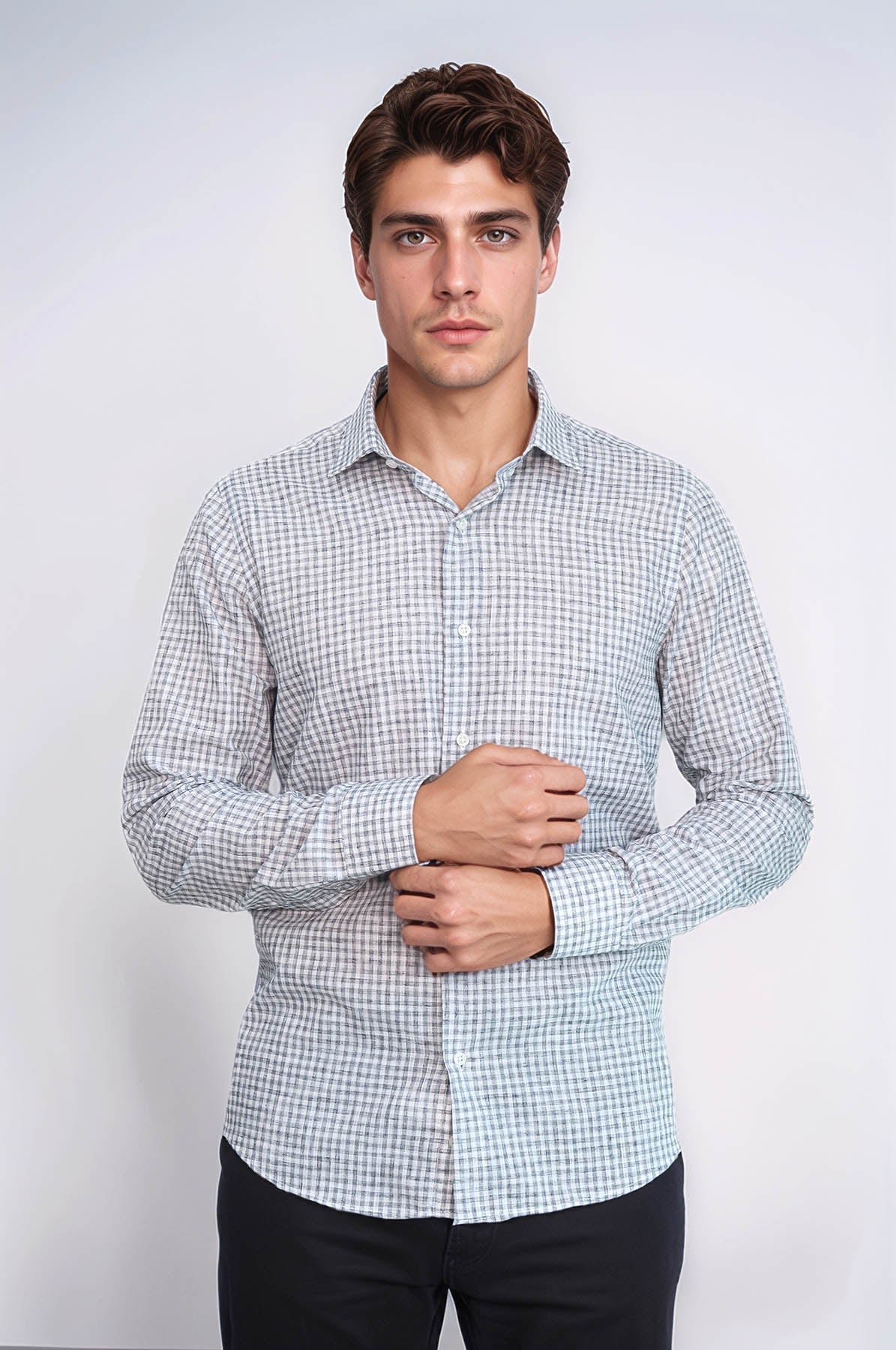 Plaid Slim Fit Black Men Shirt