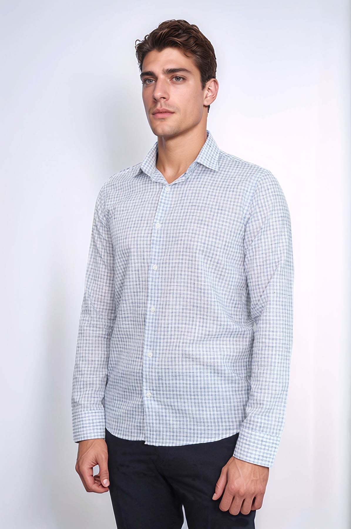 Plaid Slim Fit Navy Blue Men Shirt