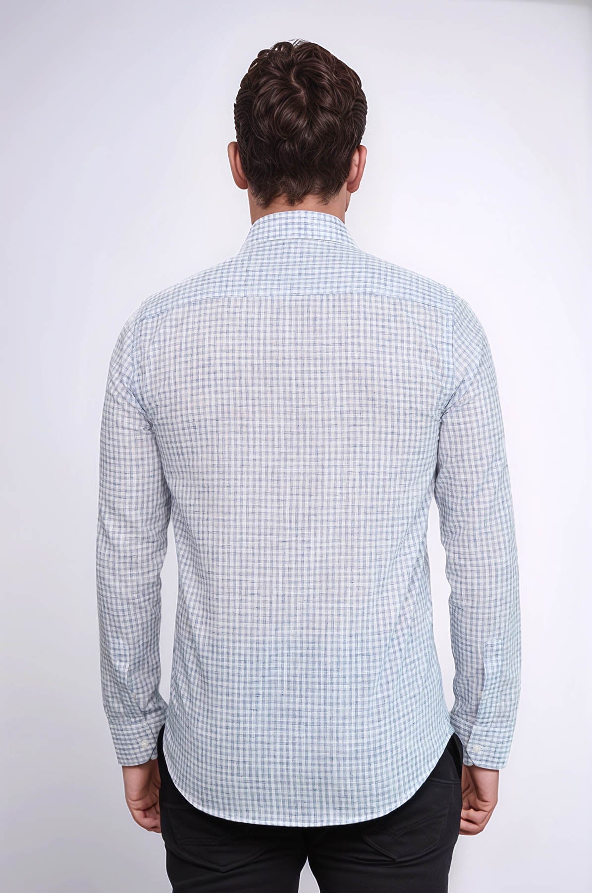 Plaid Slim Fit Navy Blue Men Shirt