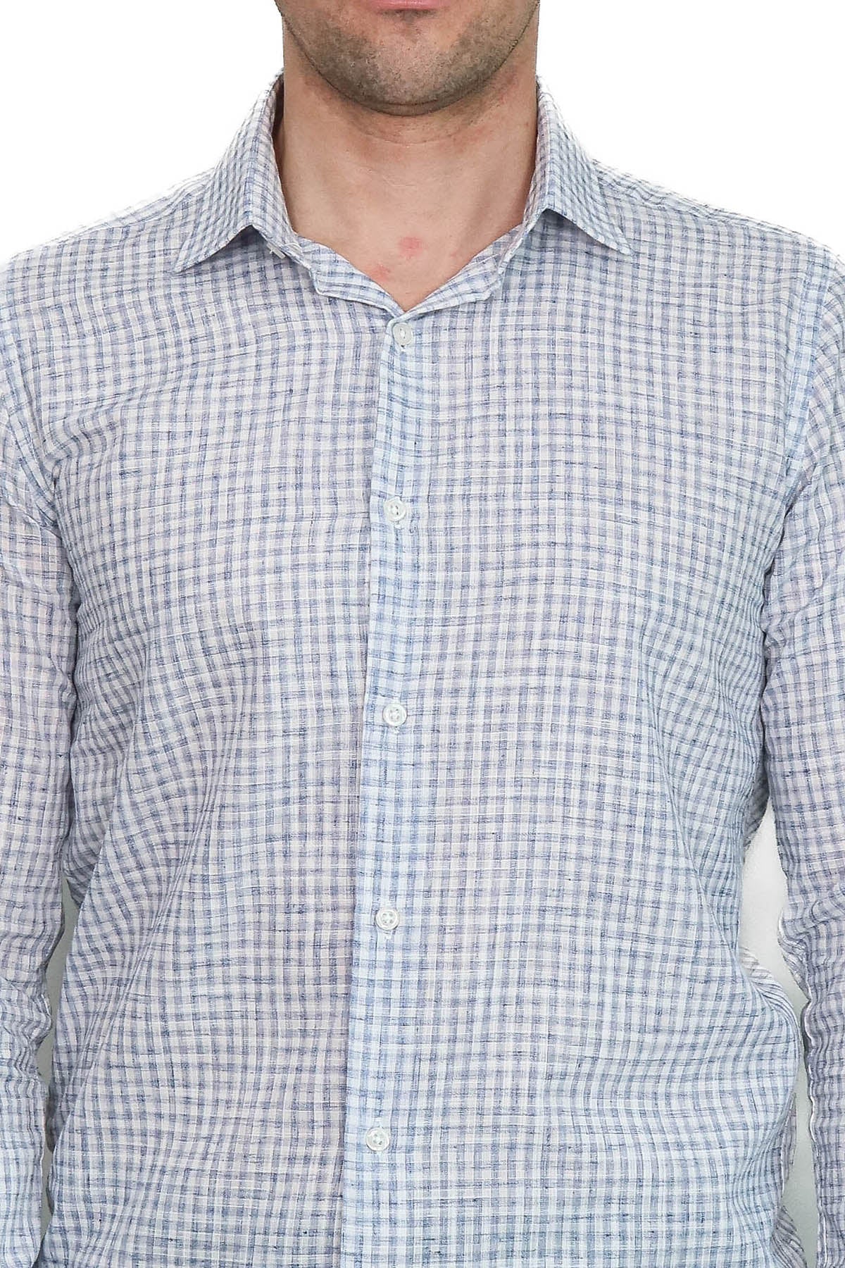 Plaid Slim Fit Navy Blue Men Shirt