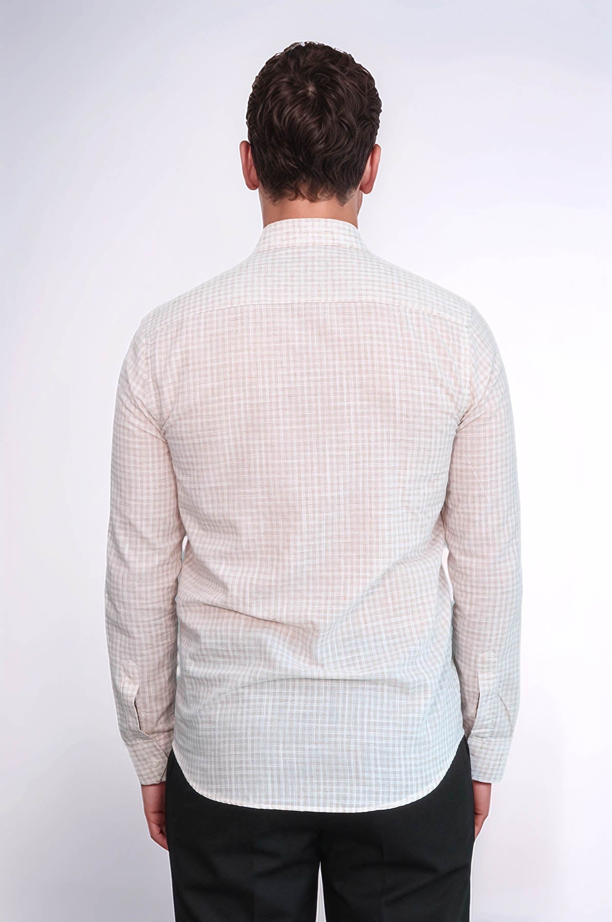Plaid Slim Fit Light Brown Men Shirt
