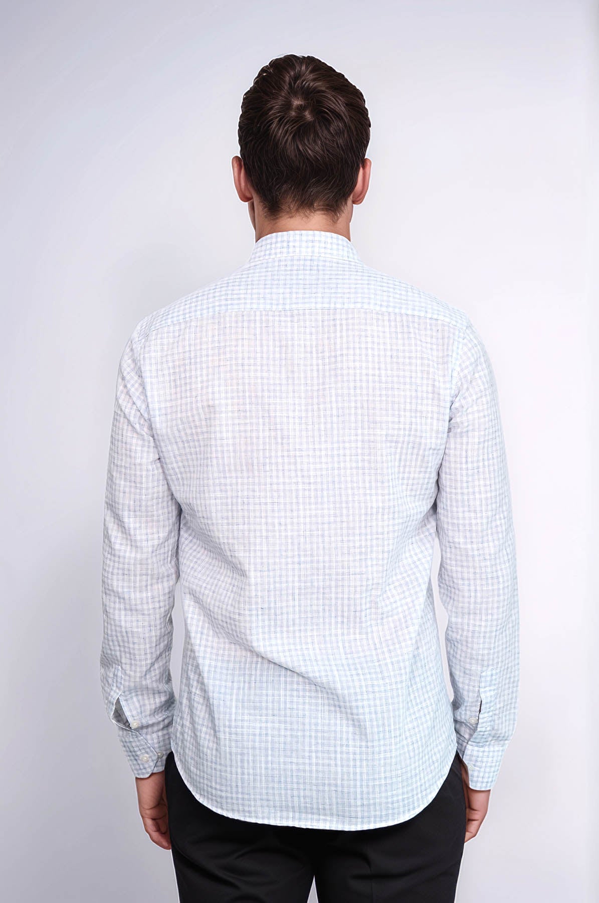 Plaid Slim Fit Sky Blue Men Shirt -