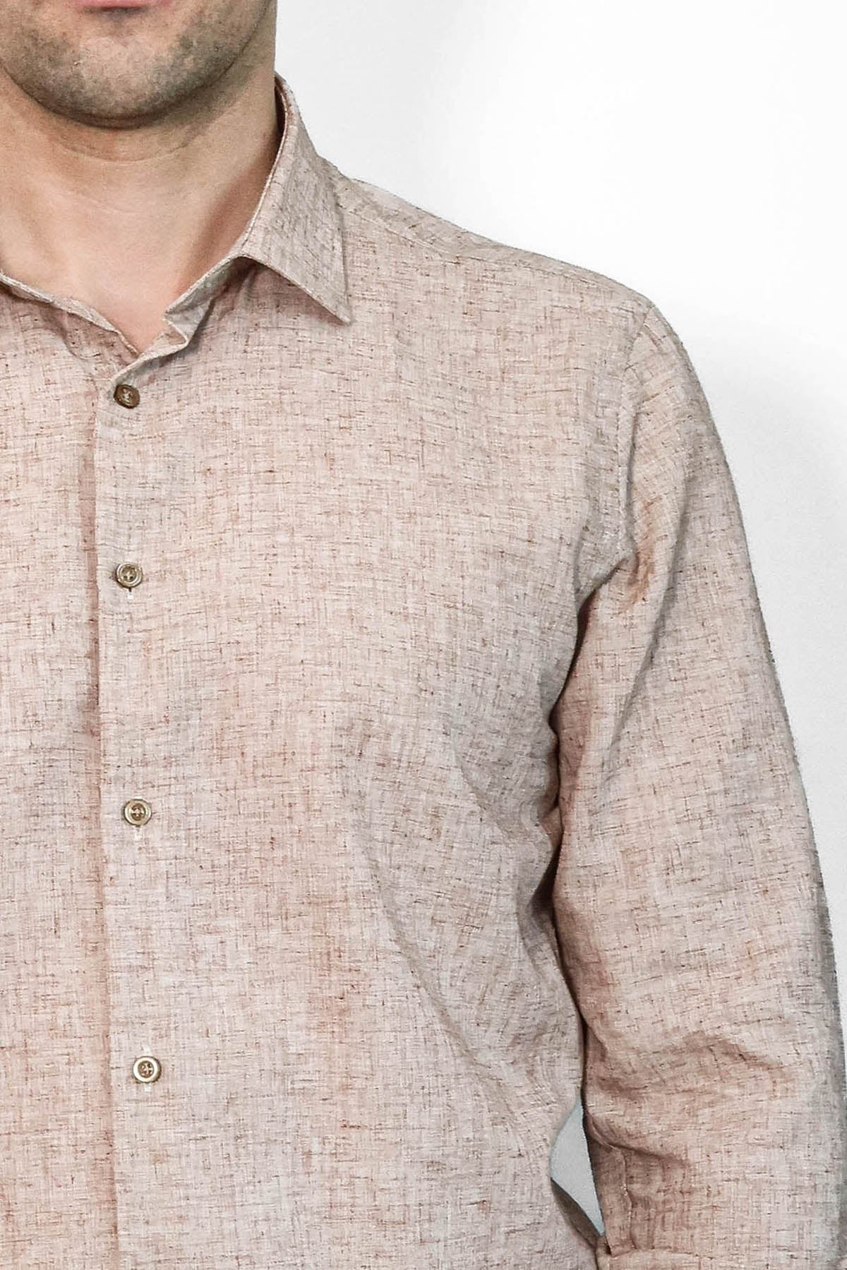 Slim Fit Patterned Brown Men Shirt